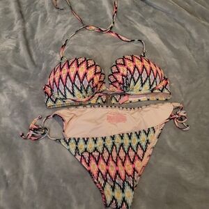 Victoria's Secret Gold and Blue Patterned Bikini